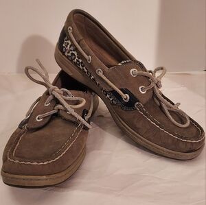Sperry Topsider Gray & Black Glitter Leopard Print Boat Shoes in Size 8 M